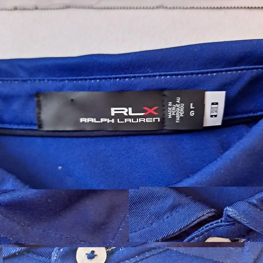 Ralph Lauren RLX Mens Golf Polo Shirt Sz Lg Performance Blue Ombré Wicking FLAW